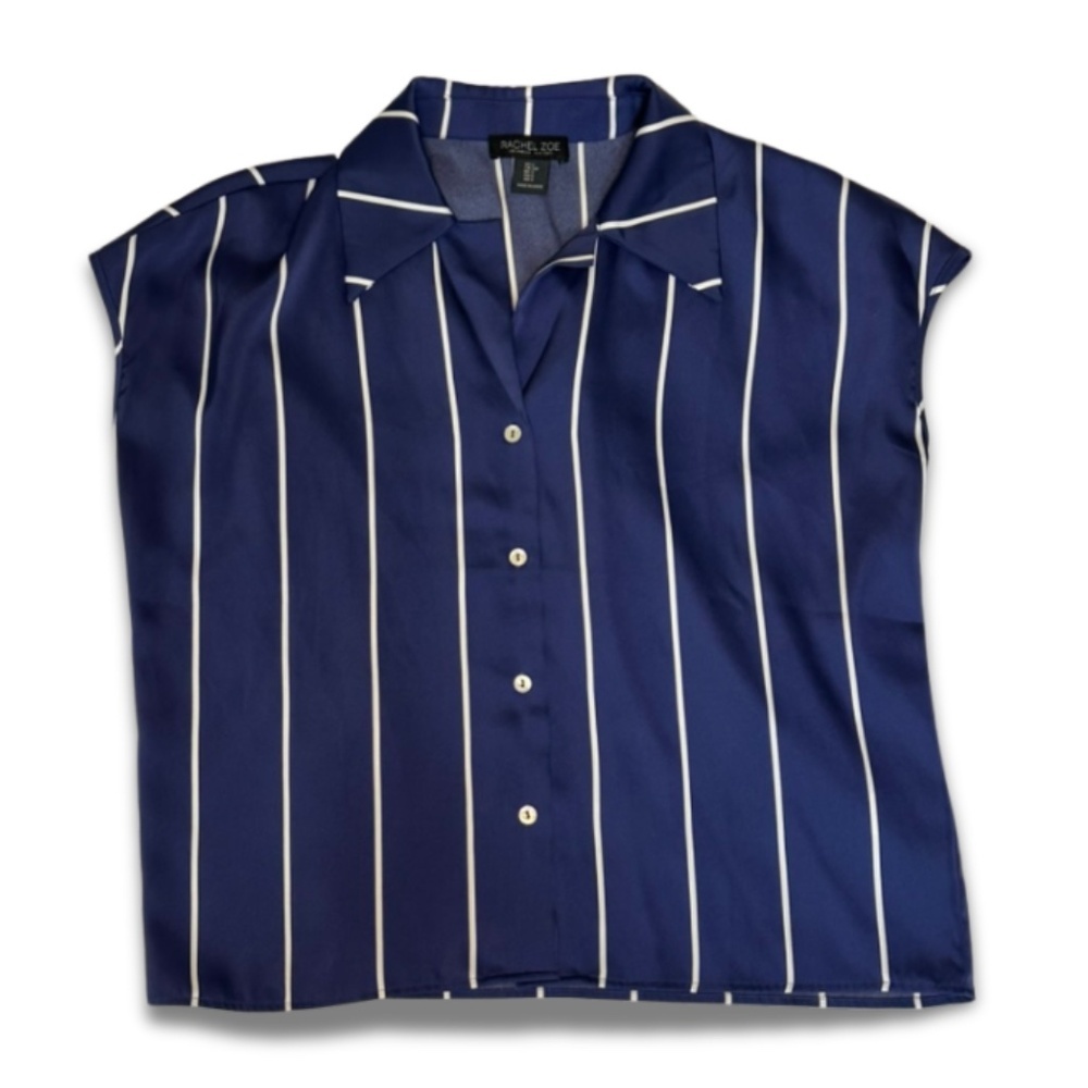 Rachel Zoe Blue White Stripe Blouse Button Front Size M